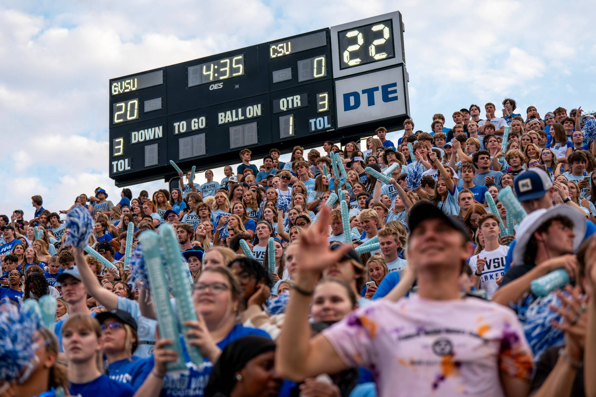 Fans react after GVSU scored its third touchdown against Central State at Lubbers Stadium on September 5.